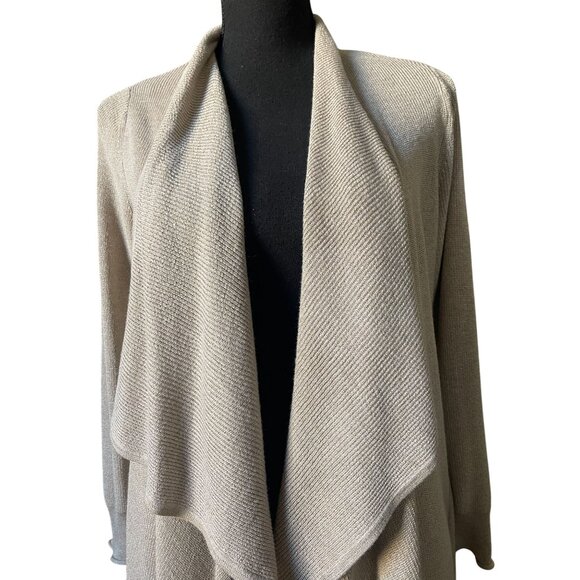 WHBM draped neck knit open front cardigan duster Medium taupe - Picture 2 of 6